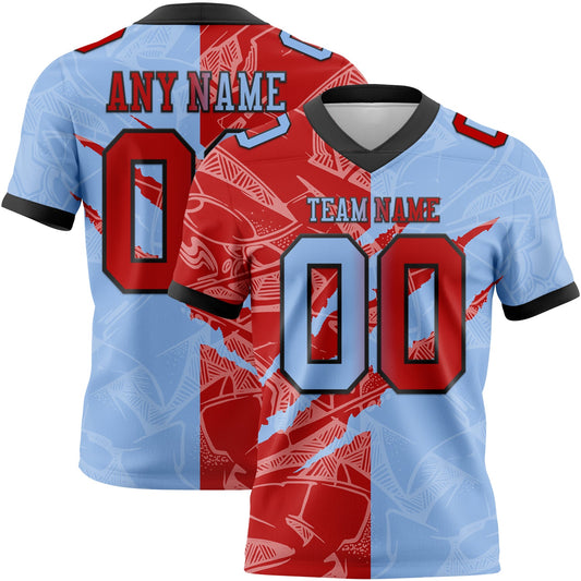Custom Light Blue Red-Black Mesh Authentic Gradient Fashion Scratch Football Jersey - Sky-Custom