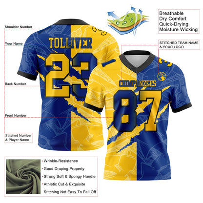 Custom Royal Yellow-Black Mesh Authentic Gradient Fashion Scratch Football Jersey - Sky-Custom