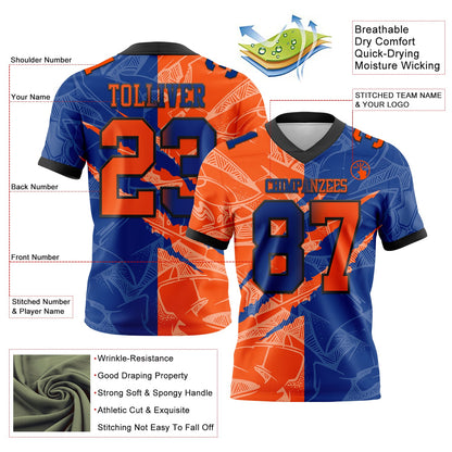 Custom Royal Orange-Black Mesh Authentic Gradient Fashion Scratch Football Jersey - Sky-Custom
