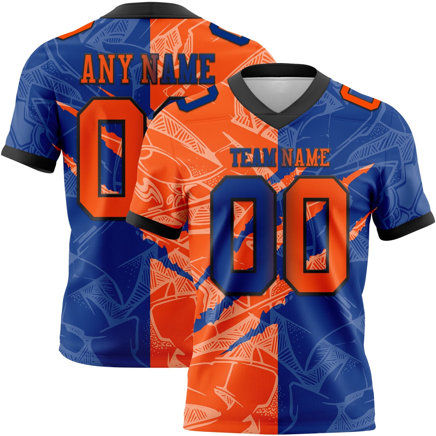 Custom Royal Orange-Black Mesh Authentic Gradient Fashion Scratch Football Jersey - Sky-Custom