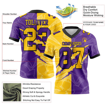 Custom Purple Yellow-Black Mesh Authentic Gradient Fashion Scratch Football Jersey - Sky-Custom