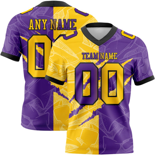 Custom Purple Yellow-Black Mesh Authentic Gradient Fashion Scratch Football Jersey - Sky-Custom