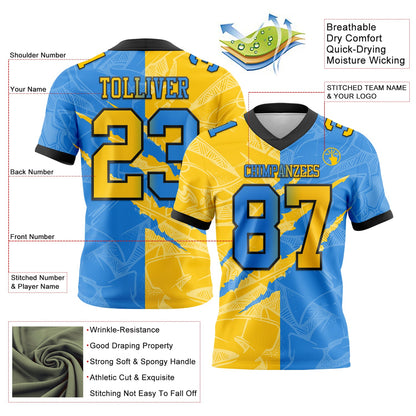 Custom Powder Blue Yellow-Black Mesh Authentic Gradient Fashion Scratch Football Jersey - Sky-Custom