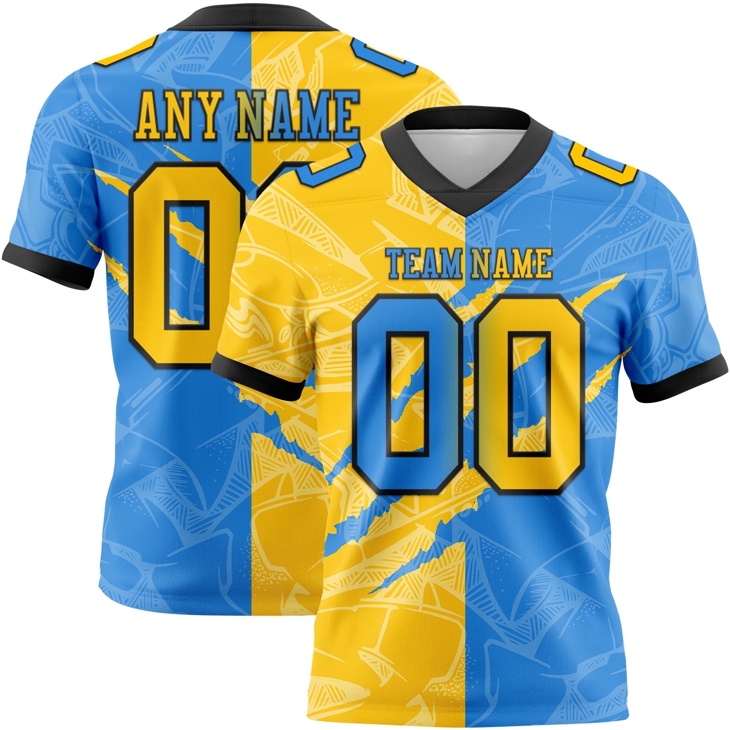 Custom Powder Blue Yellow-Black Mesh Authentic Gradient Fashion Scratch Football Jersey - Sky-Custom