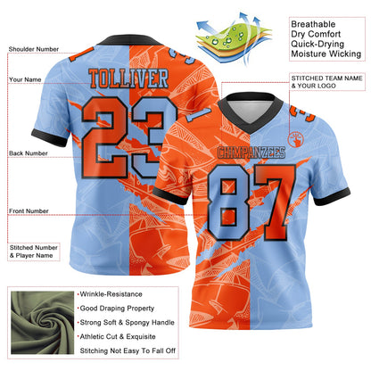Custom Light Blue Orange-Black Mesh Authentic Gradient Fashion Scratch Football Jersey - Sky-Custom