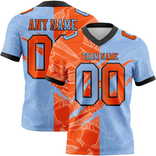 Custom Light Blue Orange-Black Mesh Authentic Gradient Fashion Scratch Football Jersey - Sky-Custom