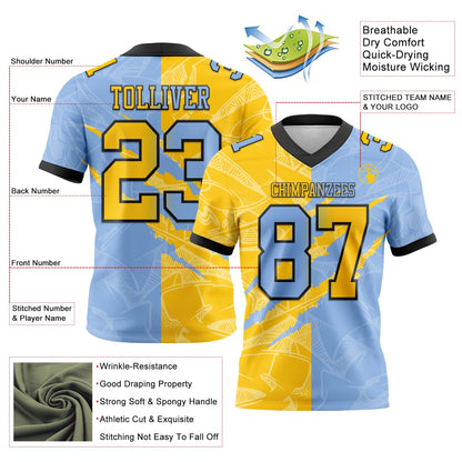Custom Light Blue Yellow-Black Mesh Authentic Gradient Fashion Scratch Football Jersey - Sky-Custom