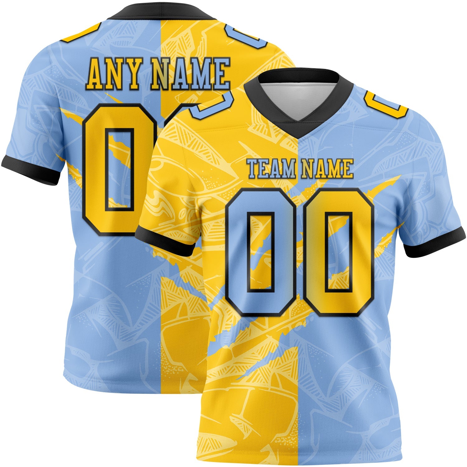 Custom Light Blue Yellow-Black Mesh Authentic Gradient Fashion Scratch Football Jersey - Sky-Custom