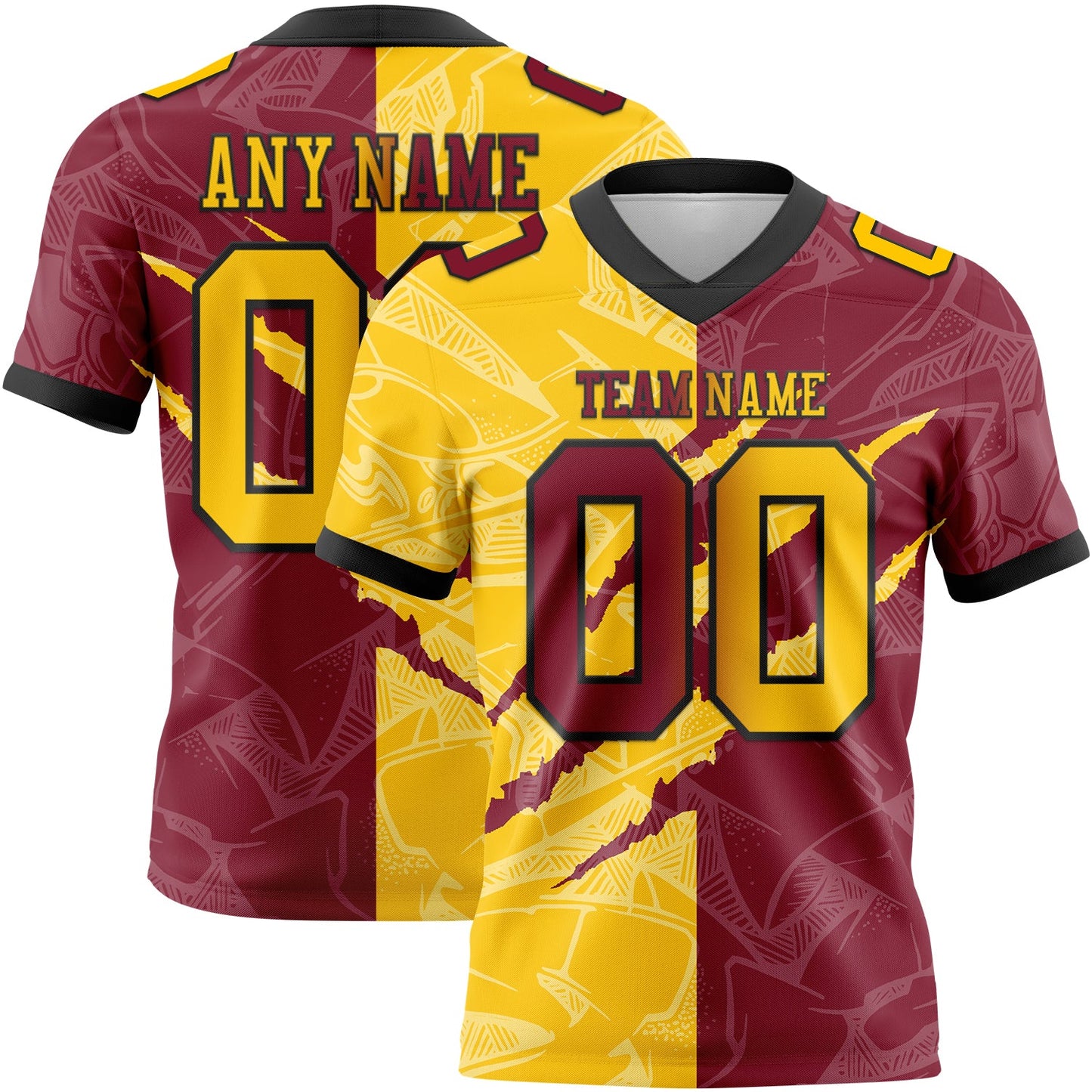 Custom Crimson Yellow-Black Mesh Authentic Gradient Fashion Scratch Football Jersey - Sky-Custom