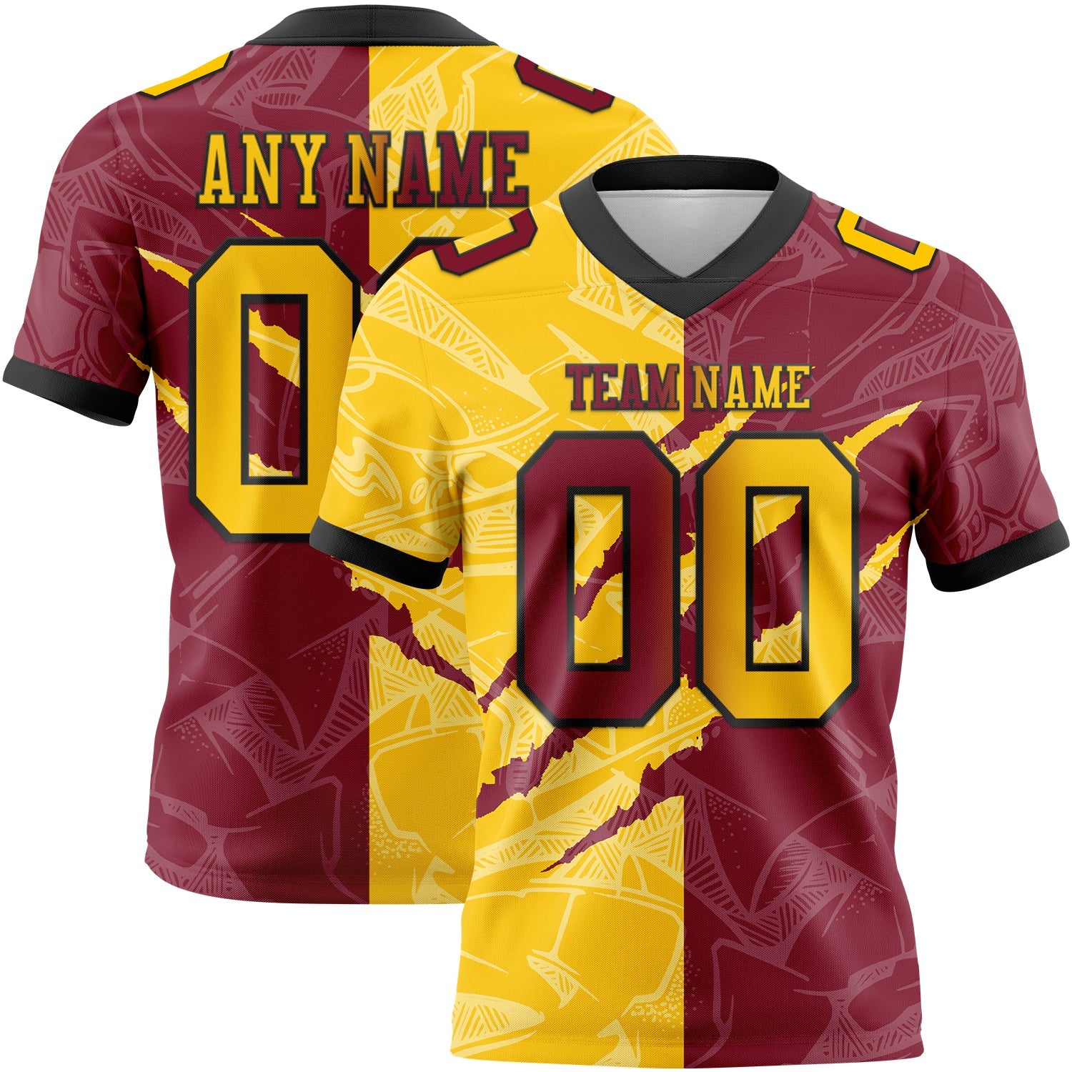 Custom Crimson Yellow-Black Mesh Authentic Gradient Fashion Scratch Football Jersey - Sky-Custom