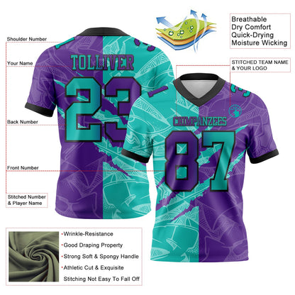 Custom Purple Aqua-Black Mesh Authentic Gradient Fashion Scratch Football Jersey - Sky-Custom