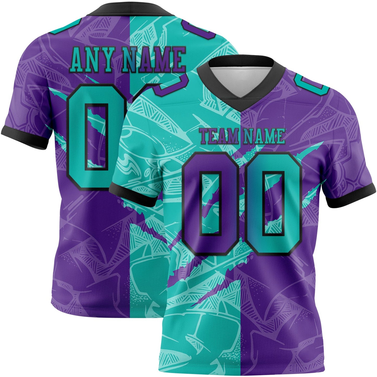 Custom Purple Aqua-Black Mesh Authentic Gradient Fashion Scratch Football Jersey - Sky-Custom