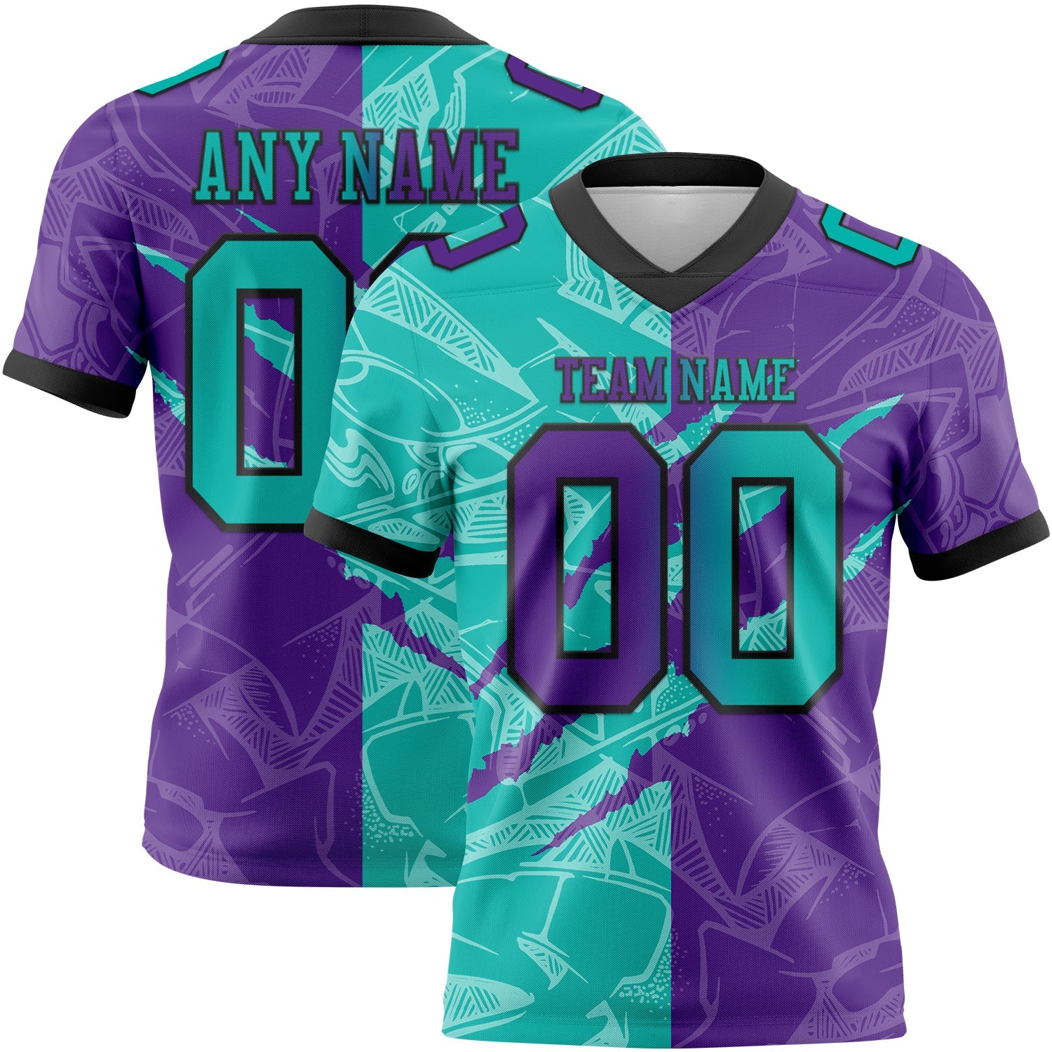 Custom Purple Aqua-Black Mesh Authentic Gradient Fashion Scratch Football Jersey - Sky-Custom