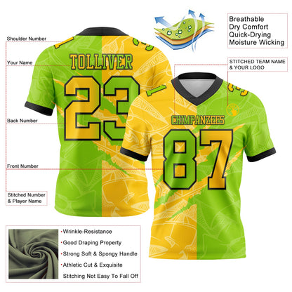 Custom Neon Green Yellow-Black Mesh Authentic Gradient Fashion Scratch Football Jersey - Sky-Custom