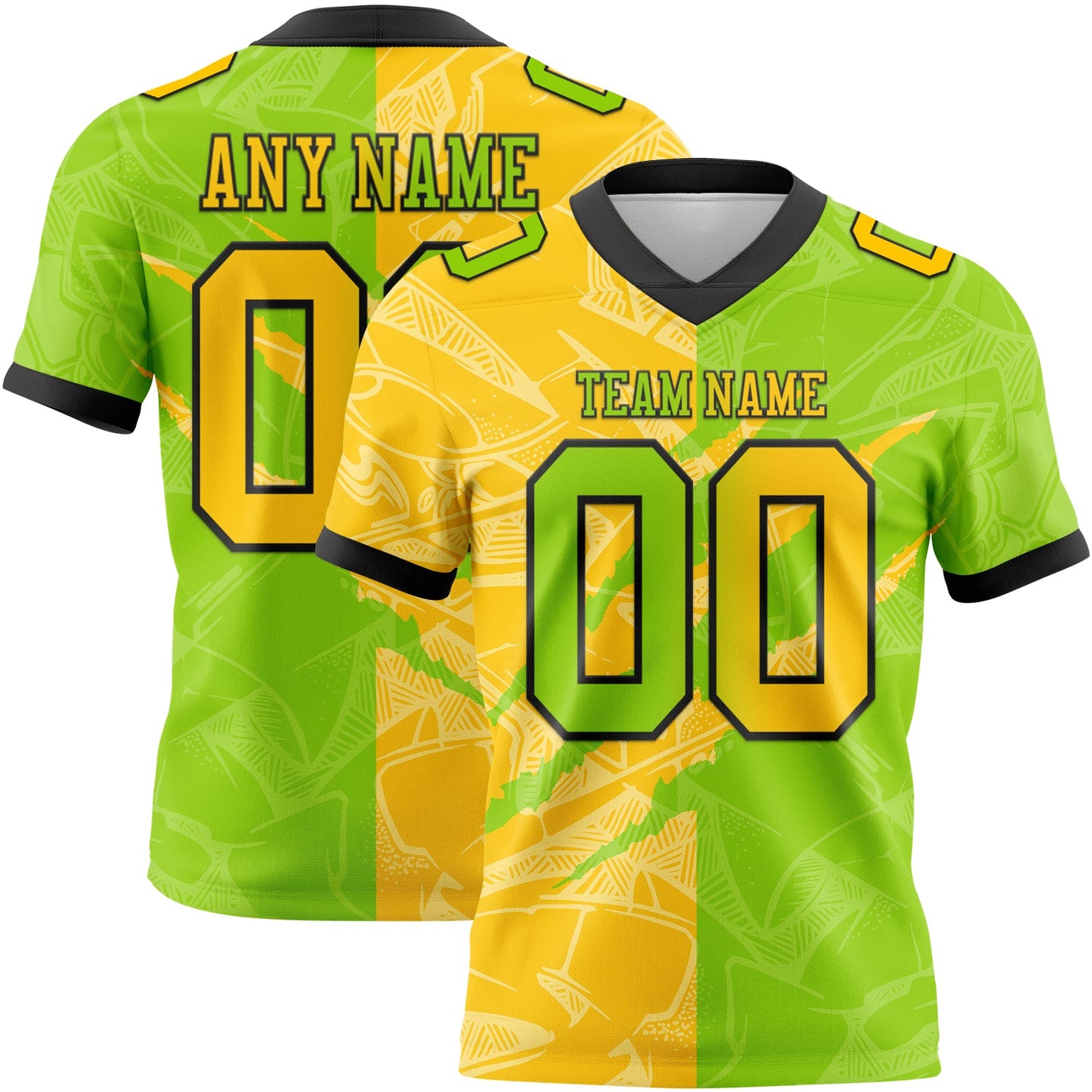 Custom Neon Green Yellow-Black Mesh Authentic Gradient Fashion Scratch Football Jersey - Sky-Custom