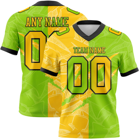 Custom Neon Green Yellow-Black Mesh Authentic Gradient Fashion Scratch Football Jersey - Sky-Custom
