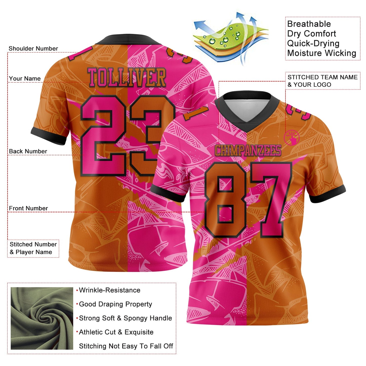 Custom Texas Orange Hot Pink-Black Mesh Authentic Gradient Fashion Scratch Football Jersey - Sky-Custom