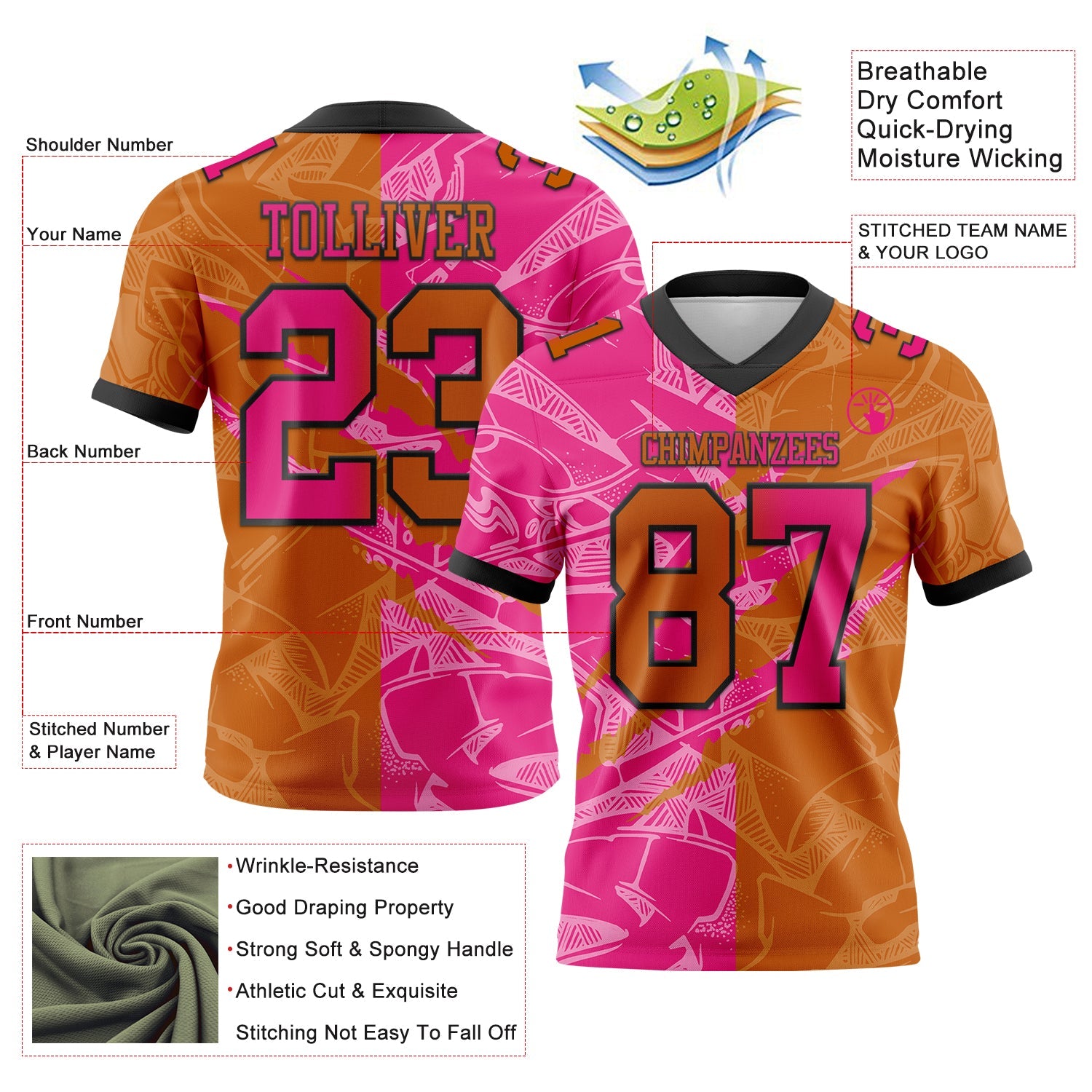 Custom Texas Orange Hot Pink-Black Mesh Authentic Gradient Fashion Scratch Football Jersey - Sky-Custom