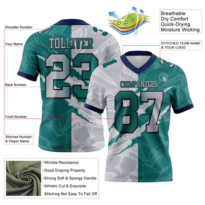 Custom Teal Gray-Navy Mesh Authentic Gradient Fashion Scratch Football Jersey - Sky-Custom