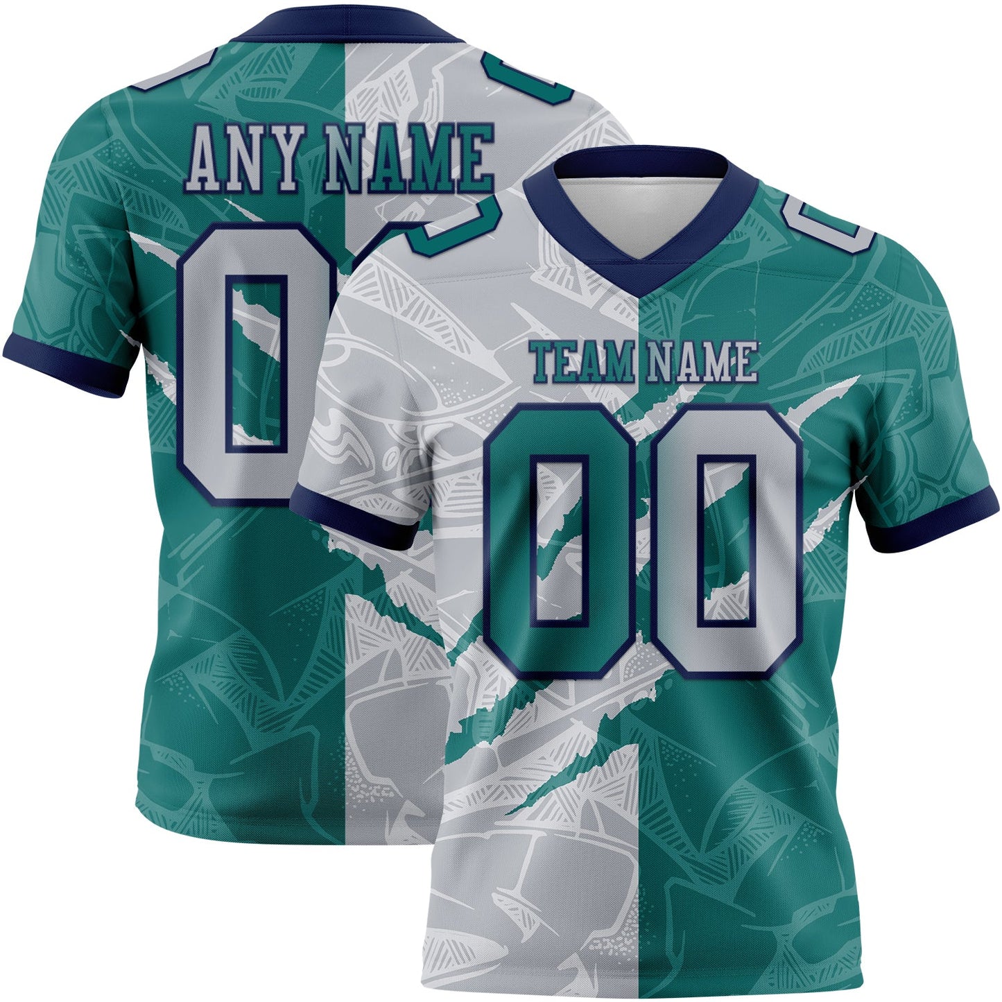 Custom Teal Gray-Navy Mesh Authentic Gradient Fashion Scratch Football Jersey - Sky-Custom