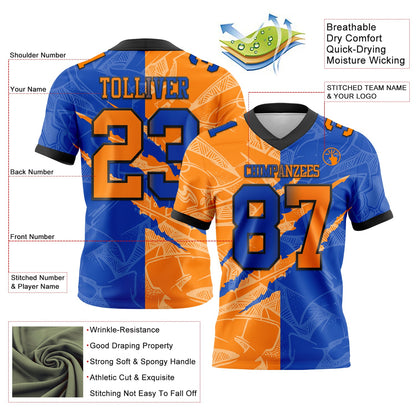 Custom Thunder Blue Bay Orange-Black Mesh Authentic Gradient Fashion Scratch Football Jersey - Sky-Custom