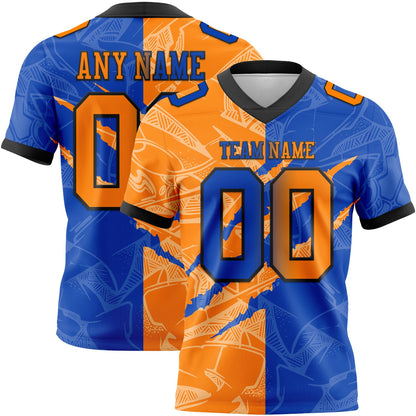 Custom Thunder Blue Bay Orange-Black Mesh Authentic Gradient Fashion Scratch Football Jersey - Sky-Custom