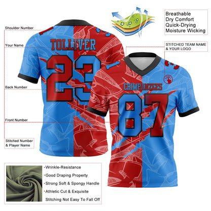Custom Powder Blue Red-Navy Mesh Authentic Gradient Fashion Scratch Football Jersey - Sky-Custom