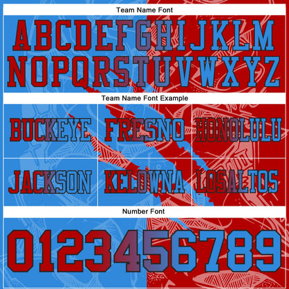 Custom Powder Blue Red-Navy Mesh Authentic Gradient Fashion Scratch Football Jersey - Sky-Custom