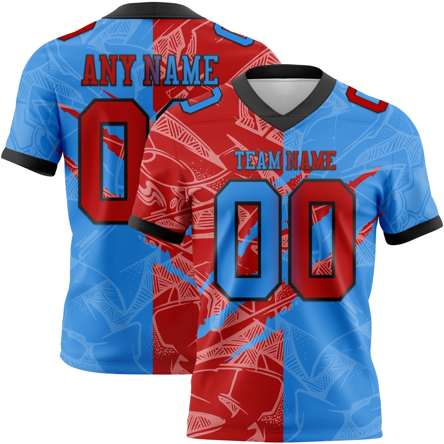 Custom Powder Blue Red-Navy Mesh Authentic Gradient Fashion Scratch Football Jersey - Sky-Custom