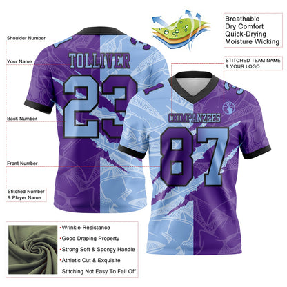 Custom Purple Light Blue-Black Mesh Authentic Gradient Fashion Scratch Football Jersey - Sky-Custom