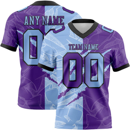 Custom Purple Light Blue-Black Mesh Authentic Gradient Fashion Scratch Football Jersey - Sky-Custom