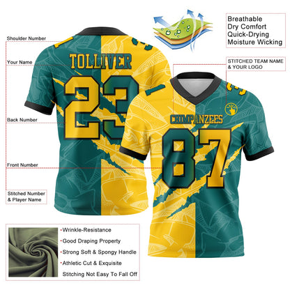 Custom Teal Yellow-Black Mesh Authentic Gradient Fashion Scratch Football Jersey - Sky-Custom