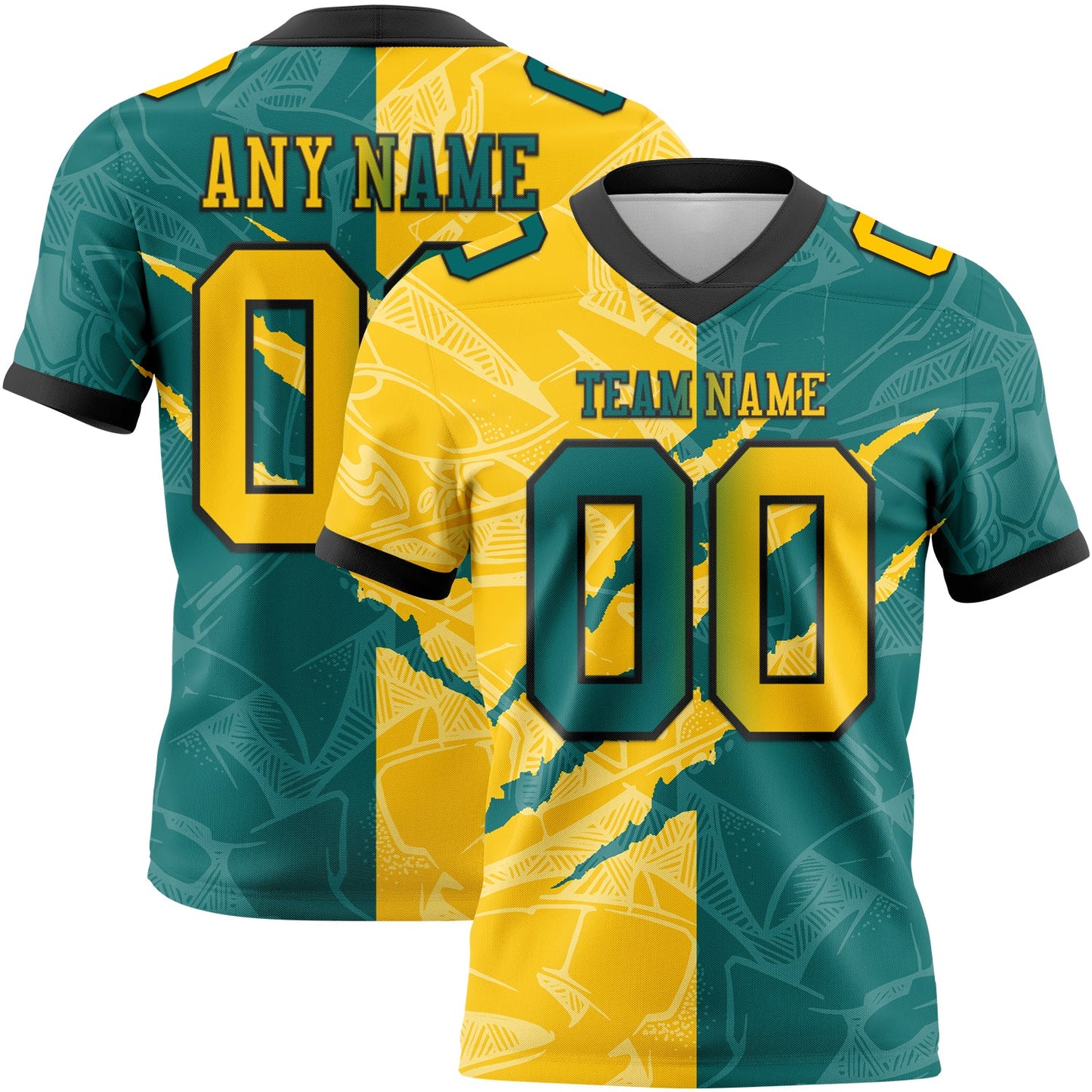 Custom Teal Yellow-Black Mesh Authentic Gradient Fashion Scratch Football Jersey - Sky-Custom