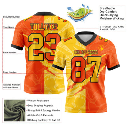 Custom Orange Yellow-Black Mesh Authentic Gradient Fashion Scratch Football Jersey - Sky-Custom