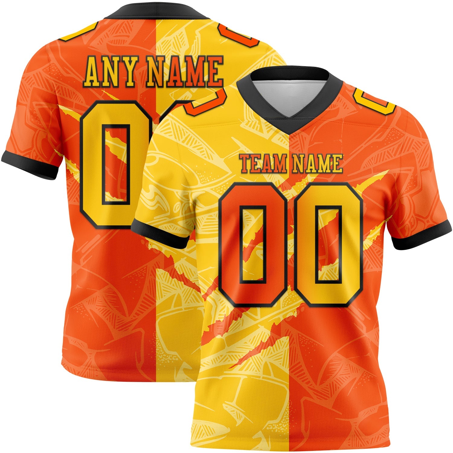 Custom Orange Yellow-Black Mesh Authentic Gradient Fashion Scratch Football Jersey - Sky-Custom