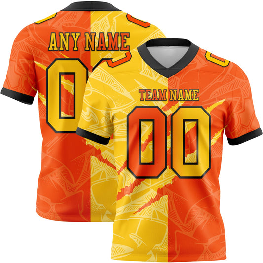 Custom Orange Yellow-Black Mesh Authentic Gradient Fashion Scratch Football Jersey - Sky-Custom