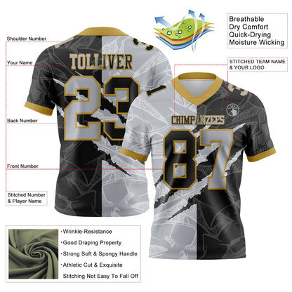 Custom Black Gray-Old Gold Mesh Authentic Gradient Fashion Scratch Football Jersey - Sky-Custom