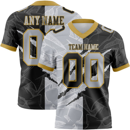 Custom Black Gray-Old Gold Mesh Authentic Gradient Fashion Scratch Football Jersey - Sky-Custom