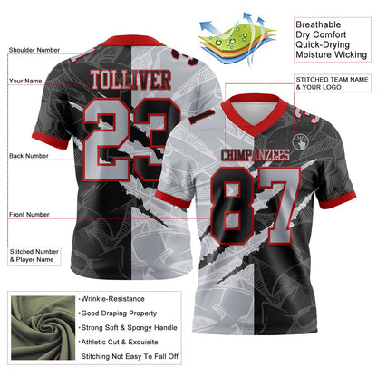 Custom Black Gray-Red Mesh Authentic Gradient Fashion Scratch Football Jersey - Sky-Custom