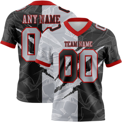 Custom Black Gray-Red Mesh Authentic Gradient Fashion Scratch Football Jersey - Sky-Custom