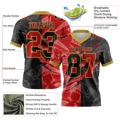 Custom Black Red-Old Gold Mesh Authentic Gradient Fashion Scratch Football Jersey - Sky-Custom