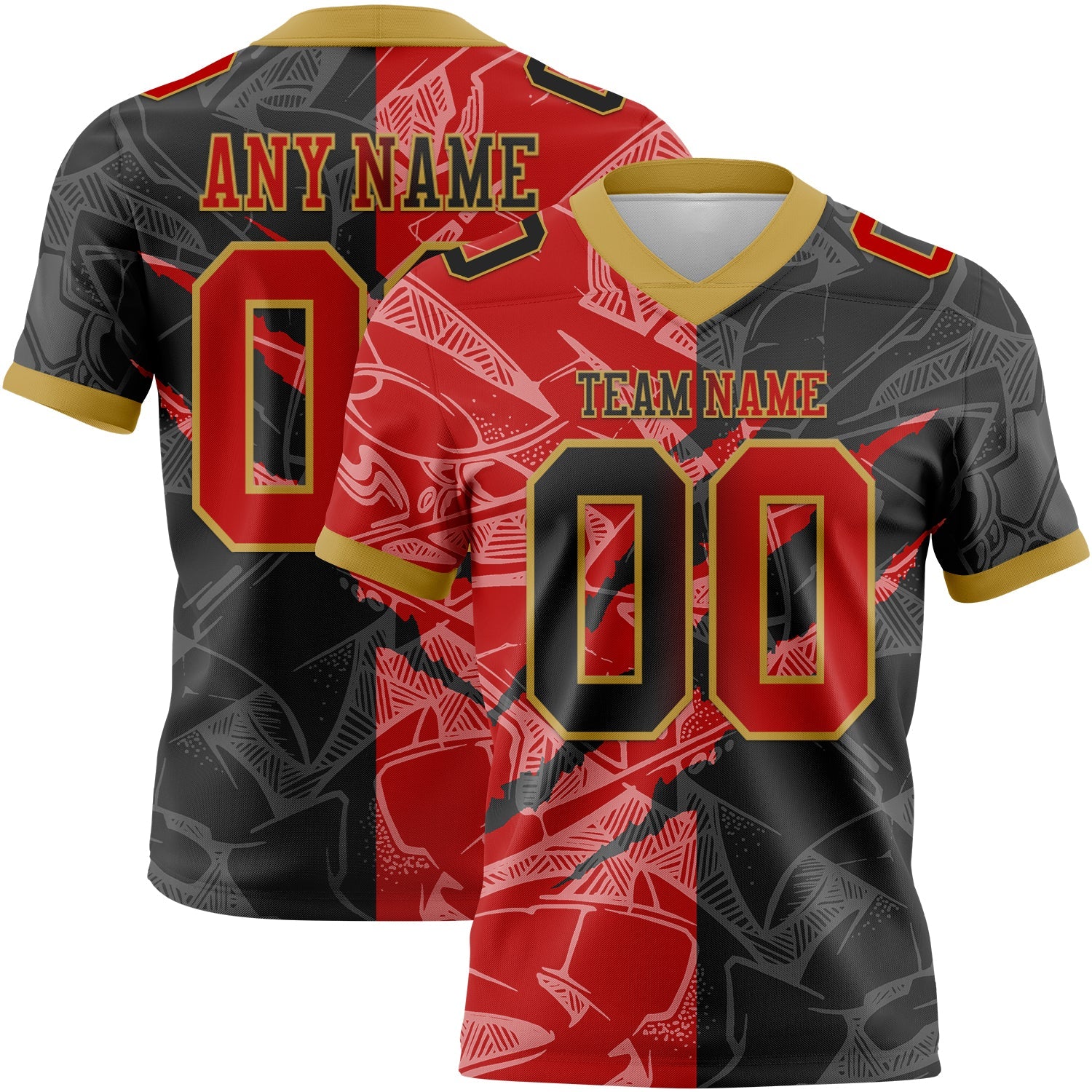Custom Black Red-Old Gold Mesh Authentic Gradient Fashion Scratch Football Jersey - Sky-Custom