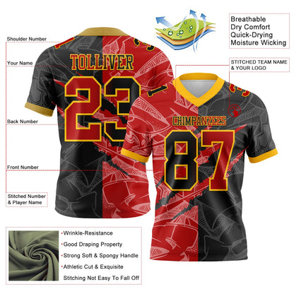 Custom Black Red-Gold Mesh Authentic Gradient Fashion Scratch Football Jersey - Sky-Custom