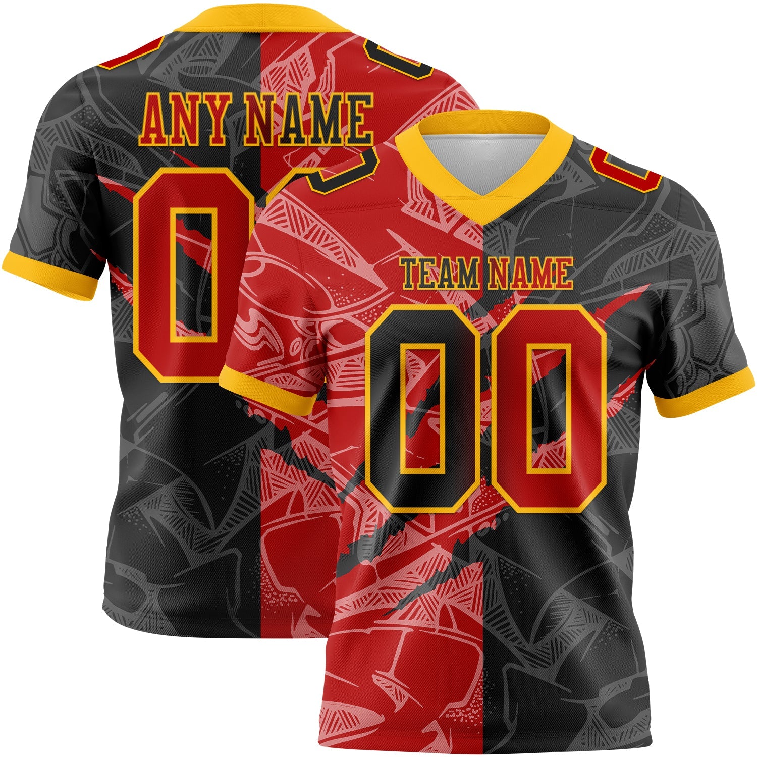 Custom Black Red-Gold Mesh Authentic Gradient Fashion Scratch Football Jersey - Sky-Custom