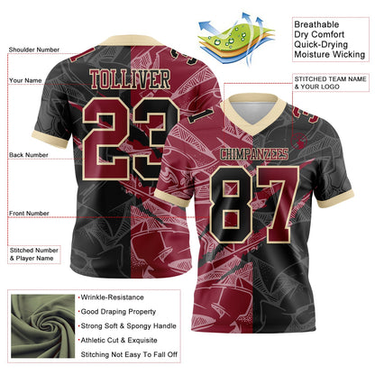 Custom Black Crimson-Cream Mesh Authentic Gradient Fashion Scratch Football Jersey - Sky-Custom
