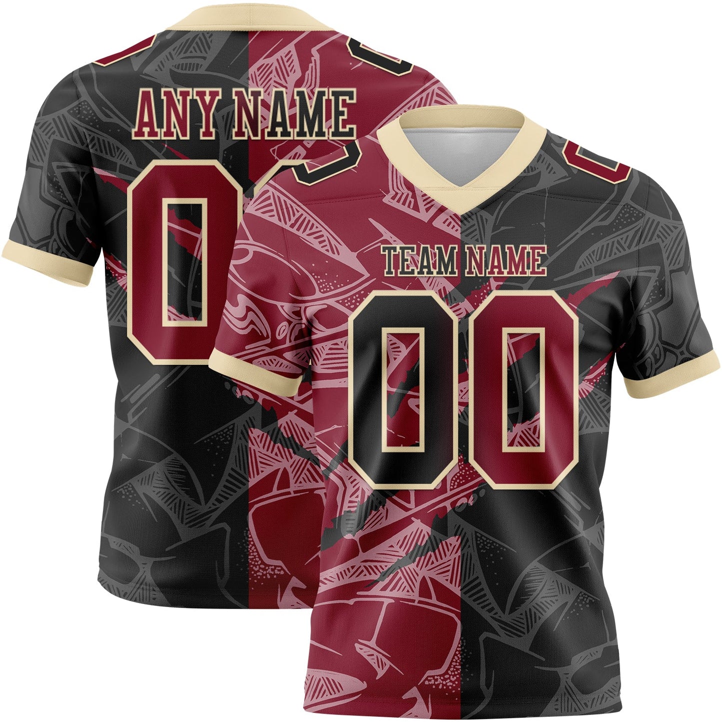 Custom Black Crimson-Cream Mesh Authentic Gradient Fashion Scratch Football Jersey - Sky-Custom