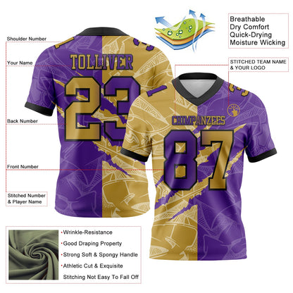 Custom Purple Old Gold-Black Mesh Authentic Gradient Fashion Scratch Football Jersey - Sky-Custom