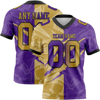 Custom Purple Old Gold-Black Mesh Authentic Gradient Fashion Scratch Football Jersey - Sky-Custom