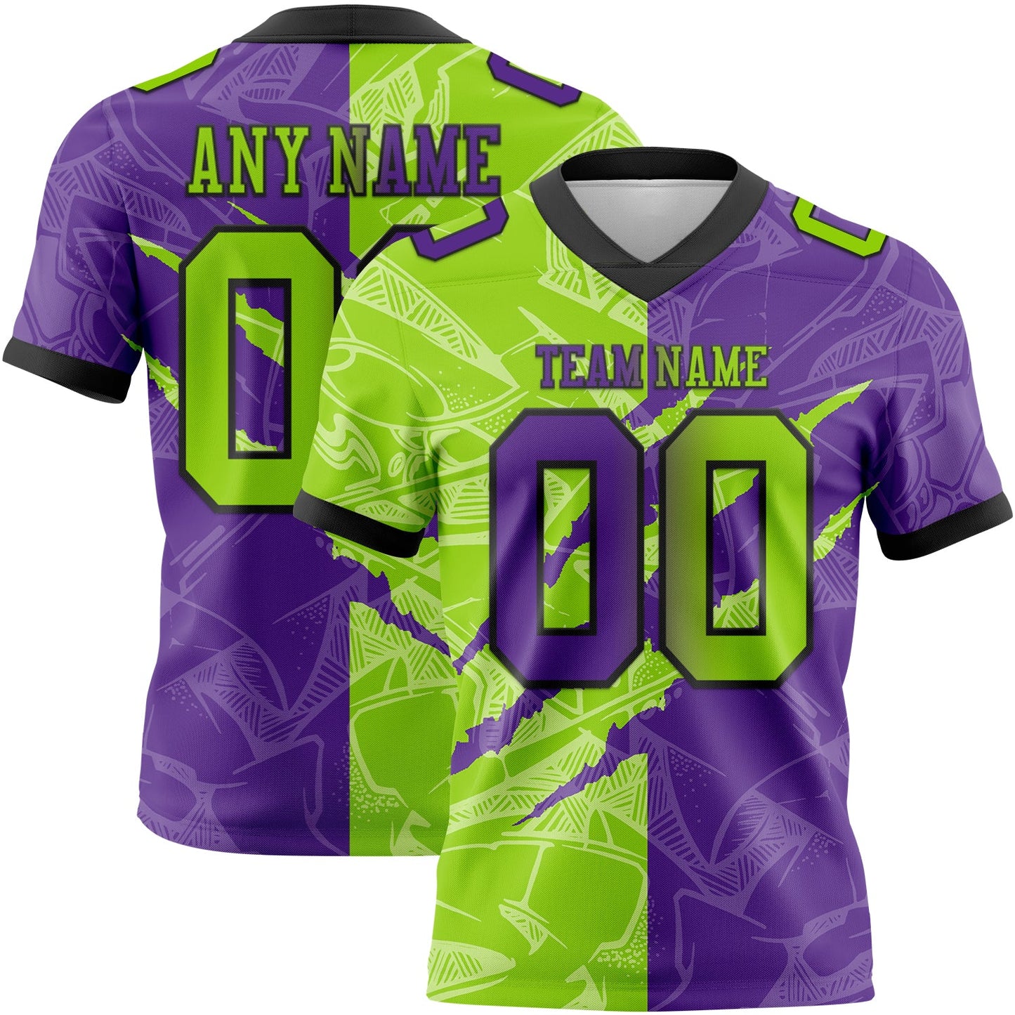 Custom Purple Neon Green-Black Mesh Authentic Gradient Fashion Scratch Football Jersey - Sky-Custom
