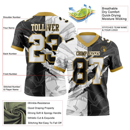 Custom Black White-Old Gold Mesh Authentic Gradient Fashion Scratch Football Jersey - Sky-Custom